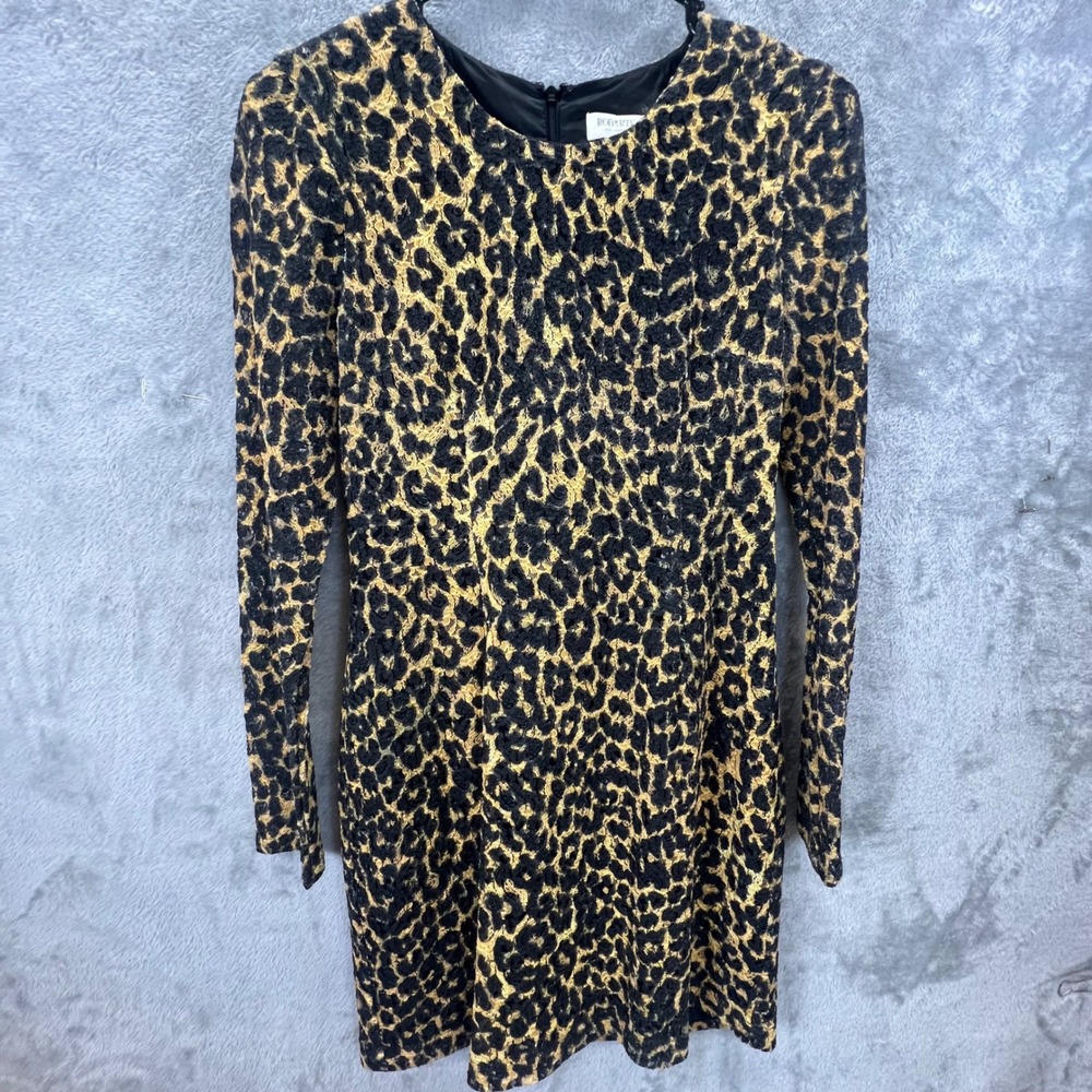 Bodycon Leopard Print Lace Mini Dress Long Sleeve Size 7 Y2K Edgy Glam Rocker‎